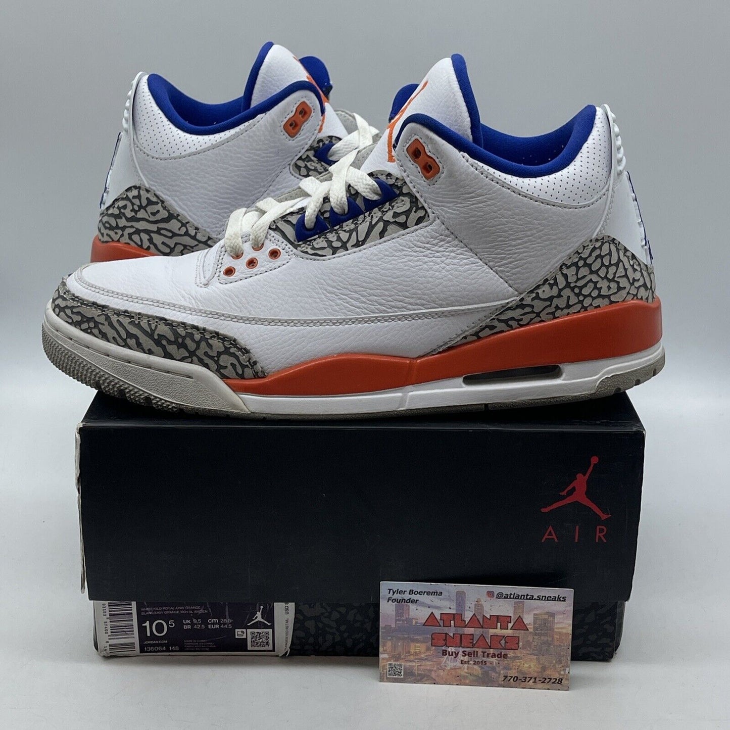 Size 10.5 - Air Jordan 3 Retro Knicks White Leather Grey Suede (136064-148)