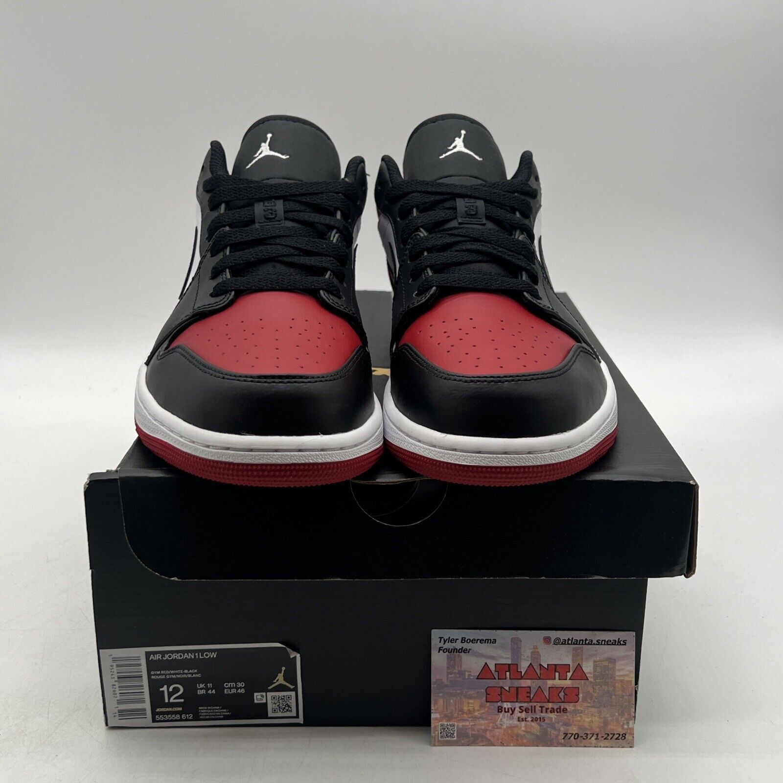 Size 12 - Jordan 1 Low Bred Toe White Black Red Leather (553558-612)