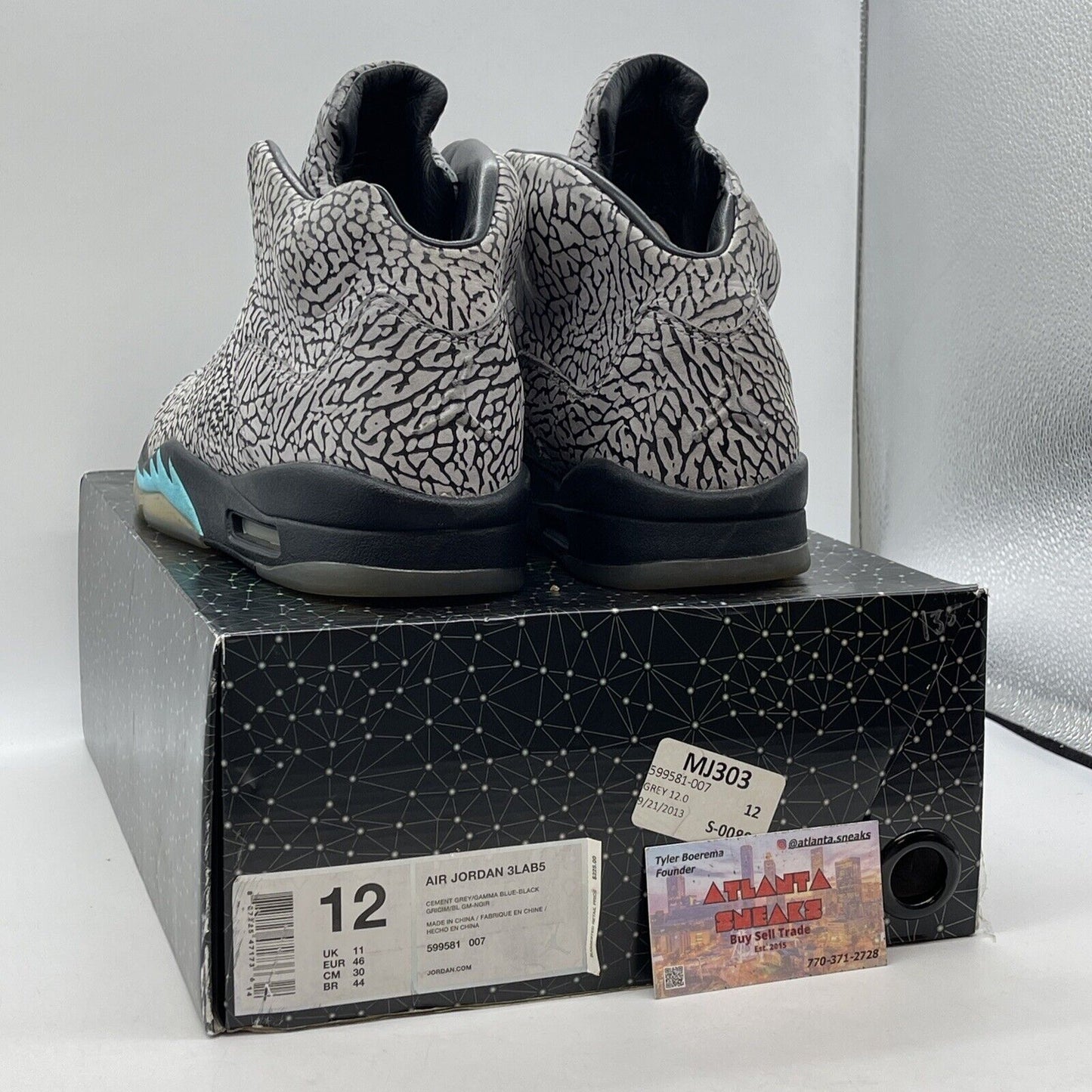 Size 12 - Air Jordan 5 Retro 3Lab5 Black Grey Suede Blue Leather (599581-007)