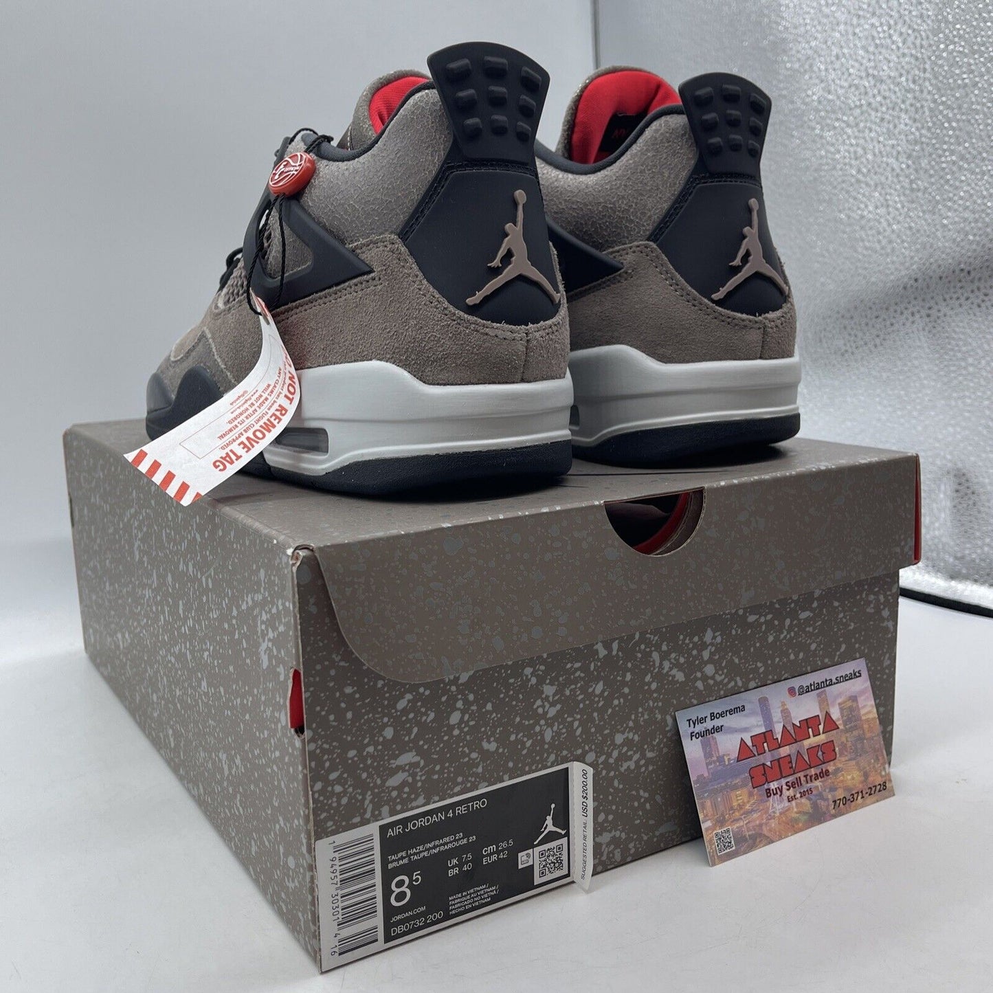 Size 8.5 - Jordan 4 Retro Mid Taupe Haze Brown White Black Suede (DB0732-200)