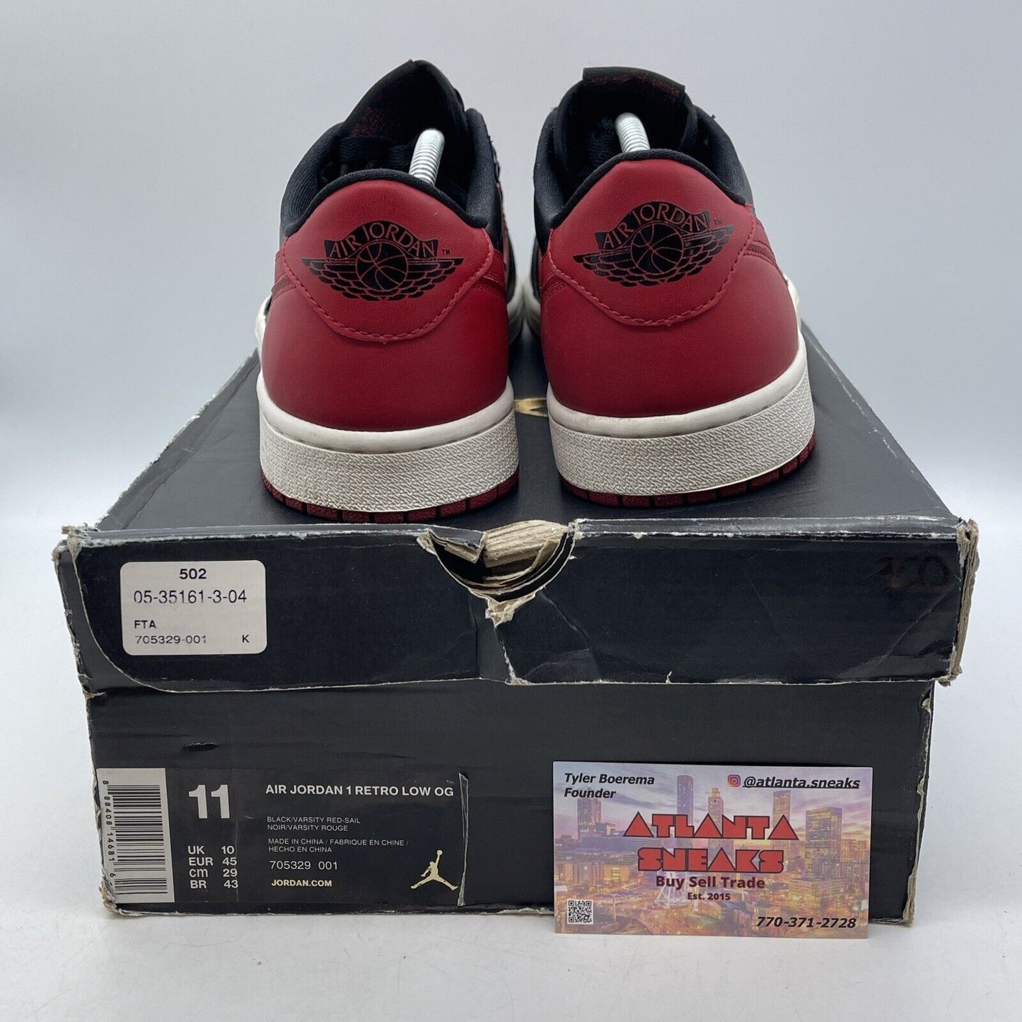 Size 11 - Air Jordan 1 Retro OG Low Bred Red Black Leather (705329-001)