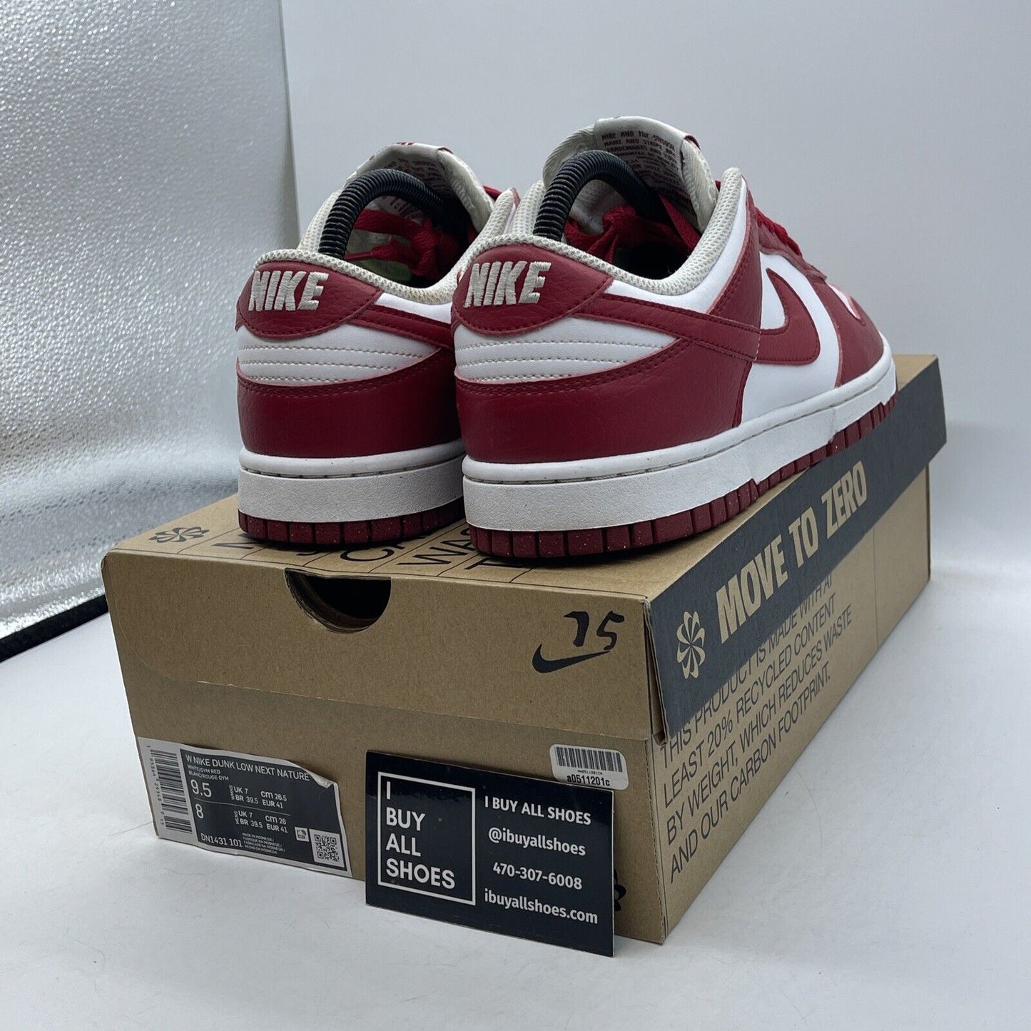 Size 9.5 - Nike Dunk Low Next Nature Gym Red White Leather (DN1431-101)