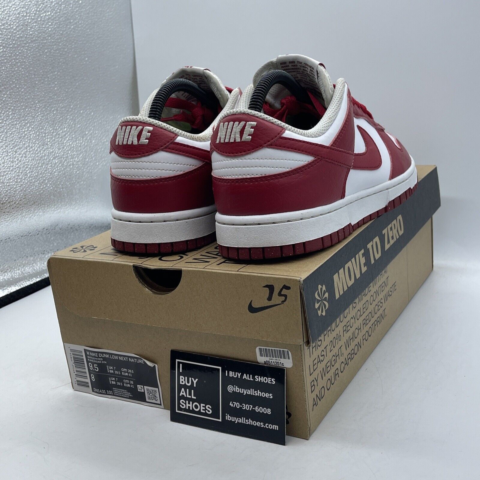 Size 9.5 - Nike Dunk Low Next Nature Gym Red White Leather (DN1431-101)
