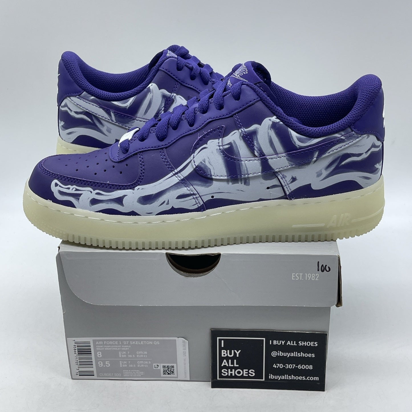 Size 8 - Nike Air Force 1 Low Purple Skeleton (CU8067-500)