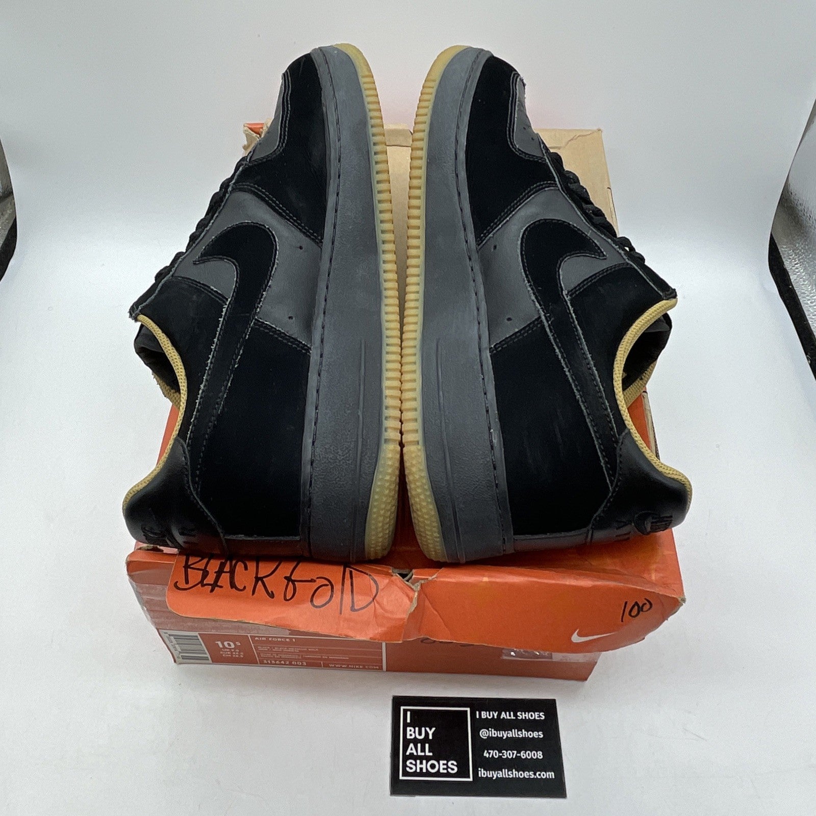 Size 10.5 - Nike Air Force 1 Black Gold Suede Leather (313642-003)