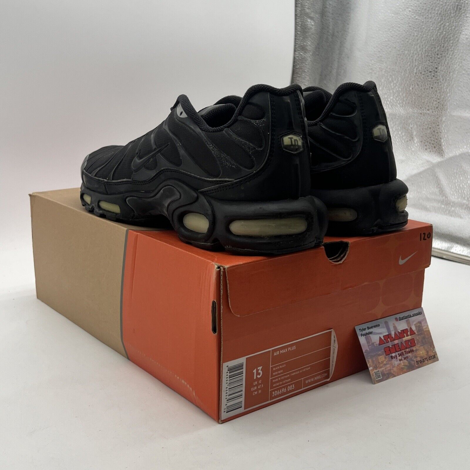Size 13 - Nike Air Max Plus Low Triple Black Running (306696-003)