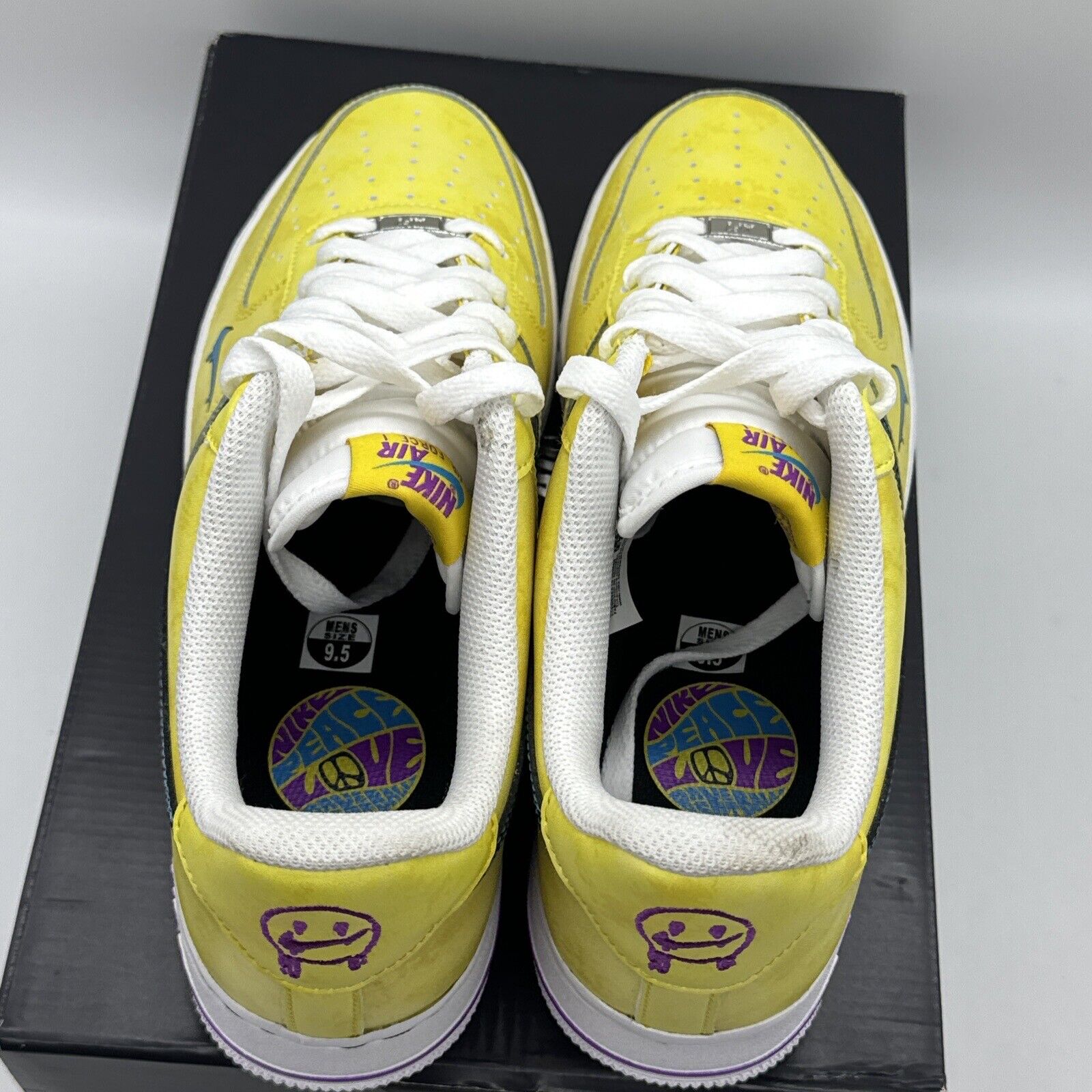 Size 9.5 - Nike Air Force 1 Peace, Love, and Basketball 2020 Yellow Black Blue B