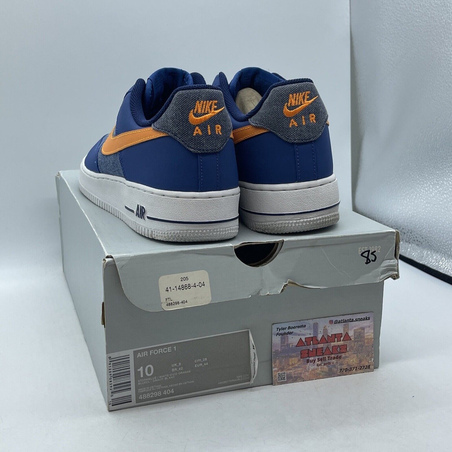 Size 10 - Nike Air Force 1 Low Storm Blue Denim Orange Suede Leather (488298-404