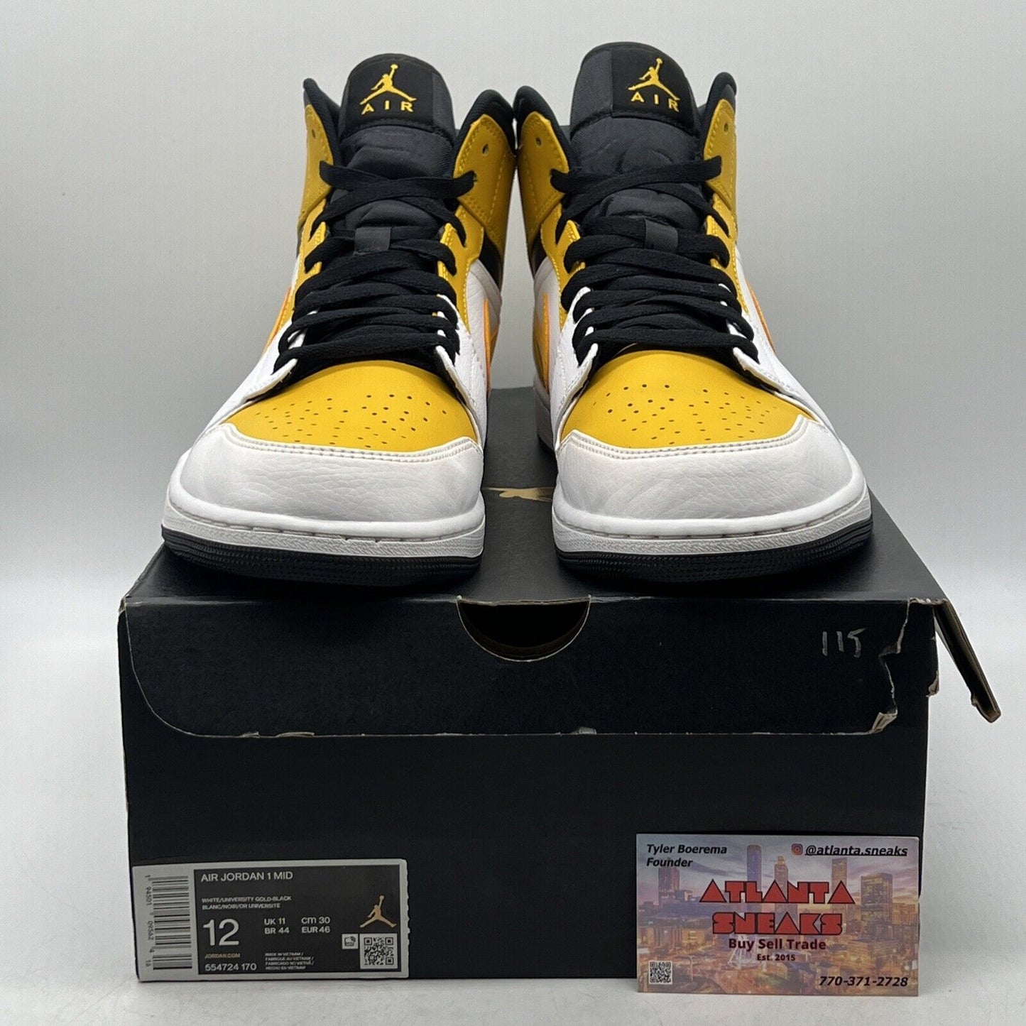 Size 12 - Air Jordan 1 Mid University Gold White Black Yellow Leather 554724-170