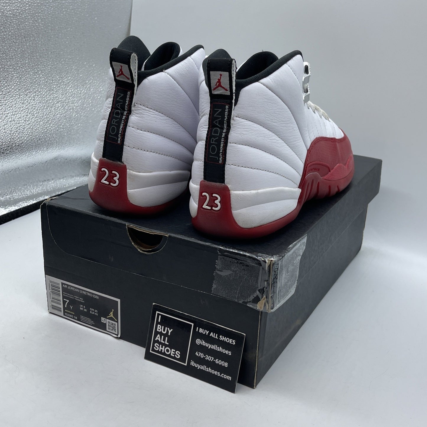 Size 7Y- Jordan 12 Retro 2023 Mid Cherry White Red Leather (153265-116)