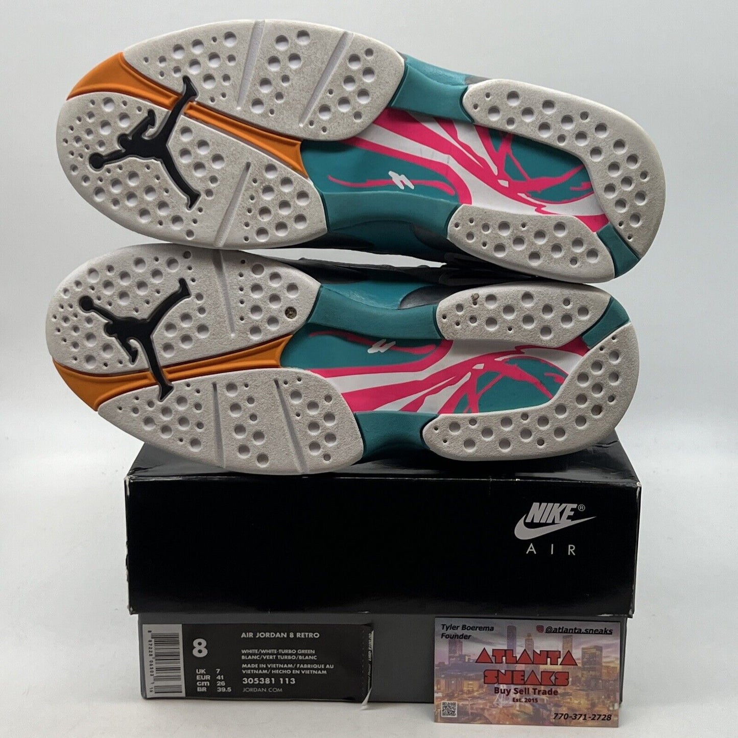 Size 8 - Air Jordan 8 Retro South Beach White Grey Leather Black (305381-113)