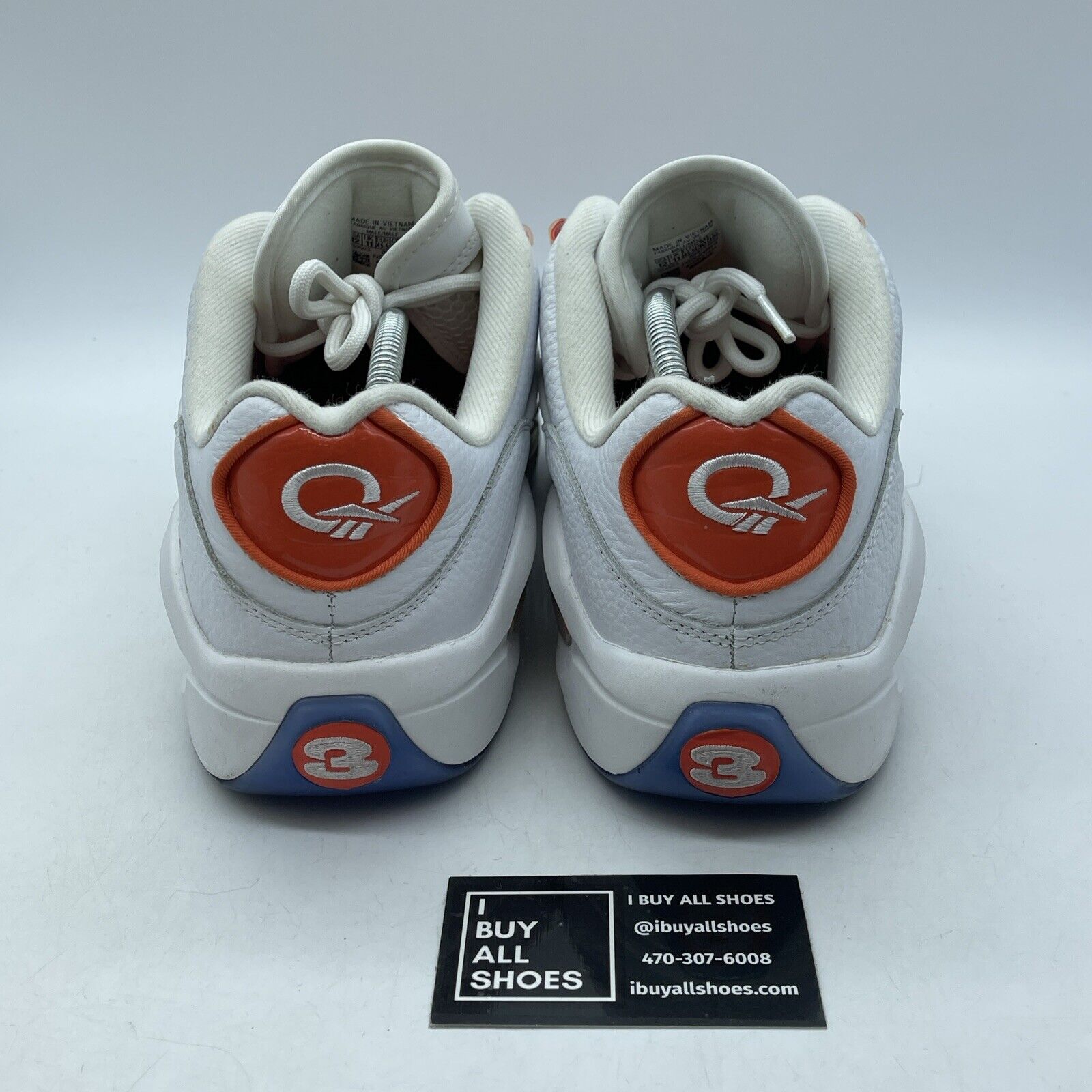 Size 12 - Reebok Question Low Patent Toe White Vivid Orange Leather  (FX4999)