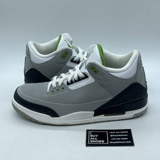 Size 10.5 - Air Jordan 3 Retro Chlorophyll Grey White Leather Suede (136064-006)