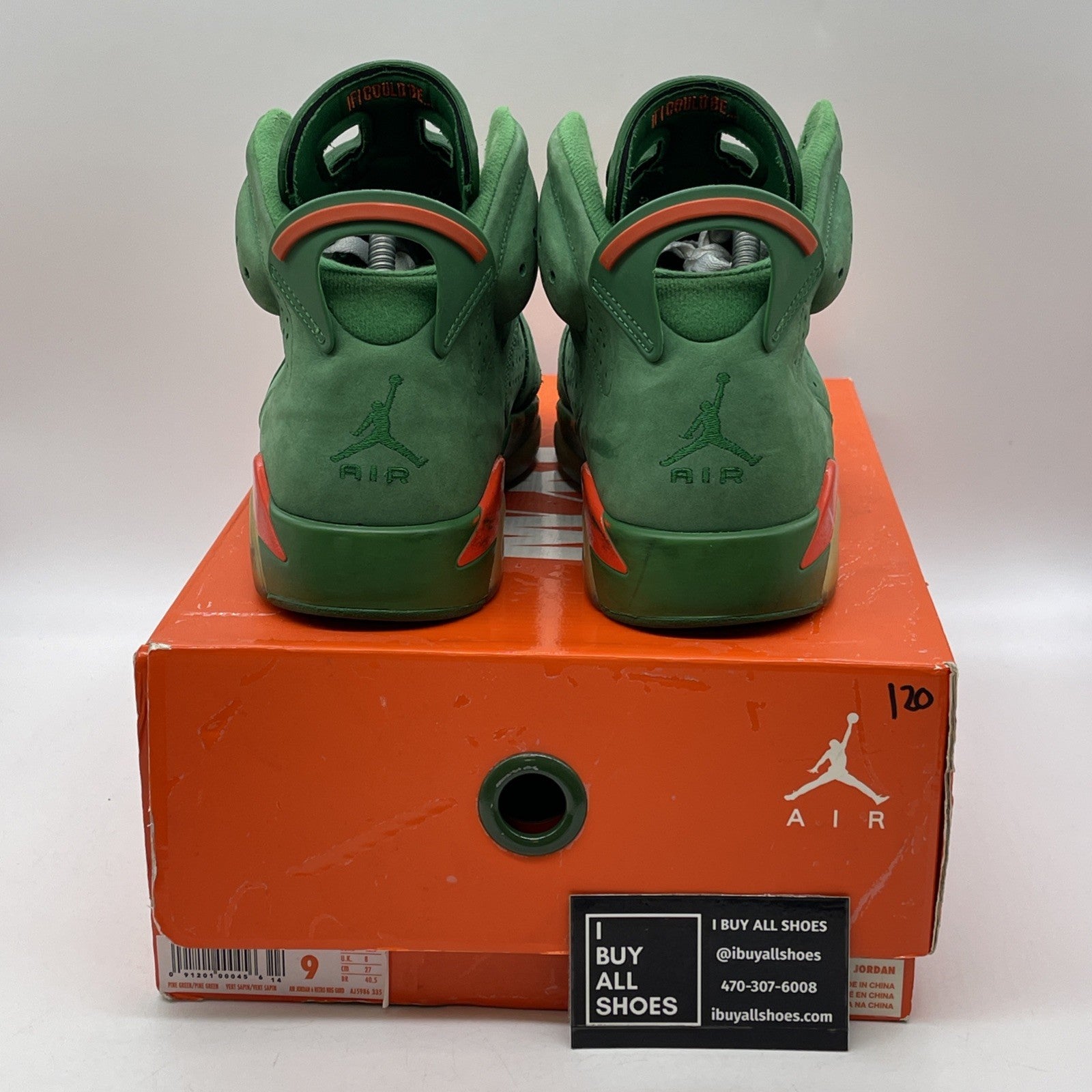 Size 9 - Air Jordan 6 Retro NRG Green Suede Gatorade Orange (AJ5986-335)