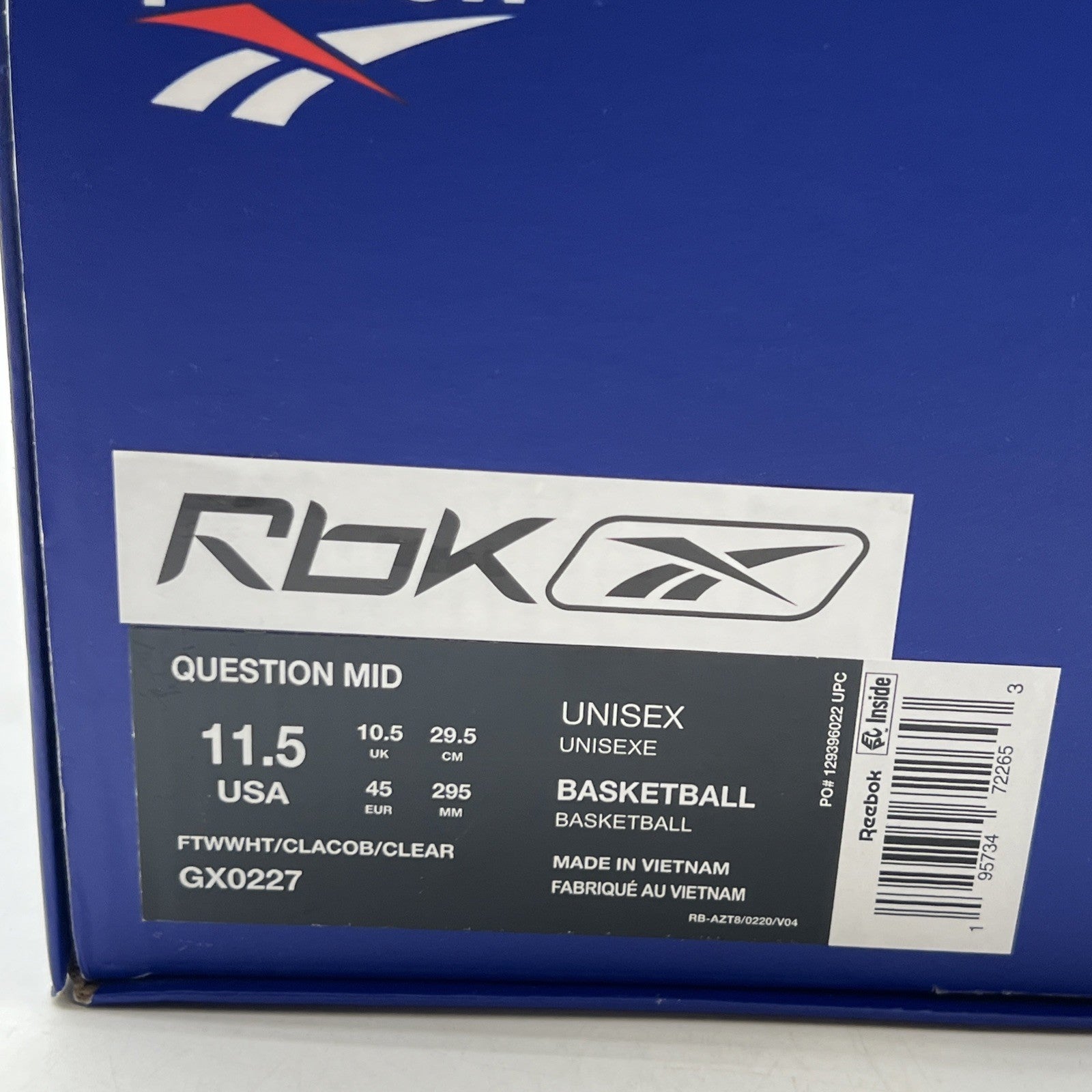 Size 11.5 - Reebok Question 2022 Mid Blue Toe (GX0227)
