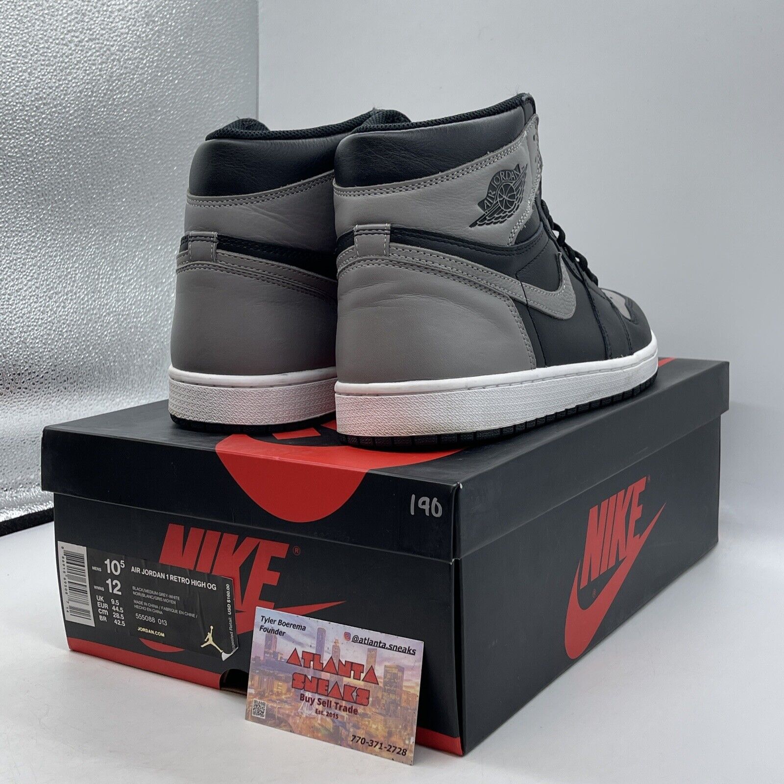 Size 10.5 - Jordan 1 Retro OG High Shadow Black Grey White Leather (555088-013)