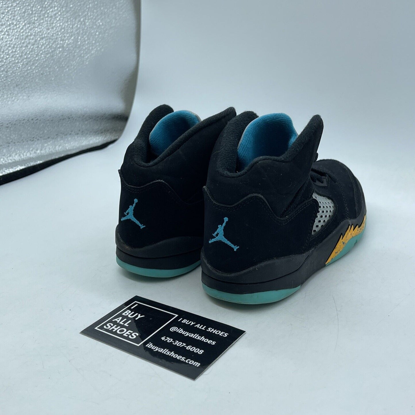Size 11C (PS) - Jordan 5 Retro Mid Aqua Blue Black Yellow Suede (440889-047)