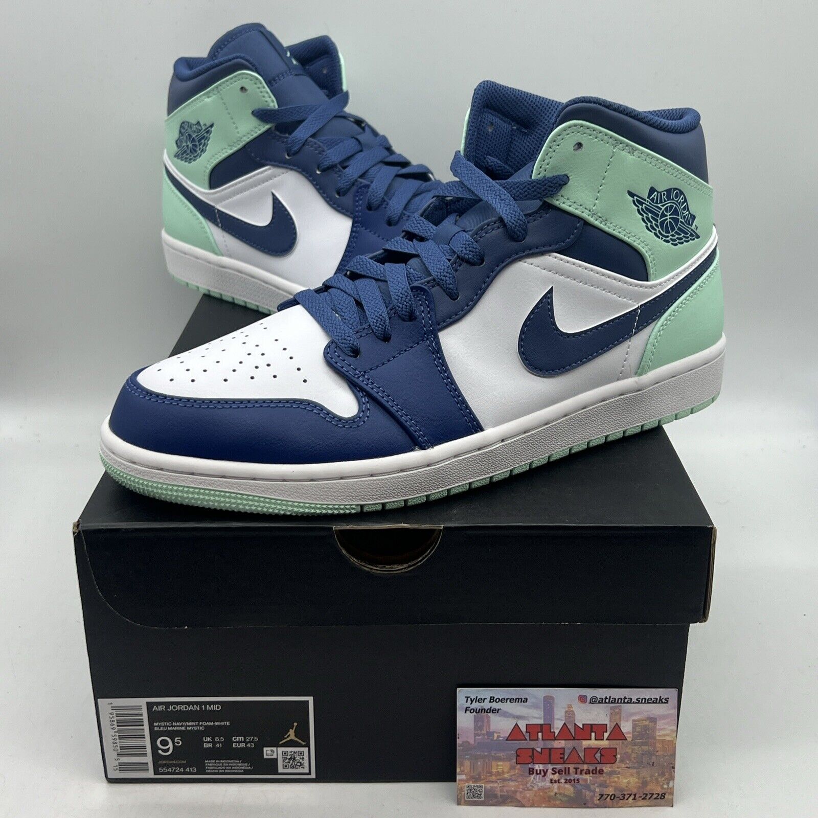 Size 9.5 - Jordan 1 Mid Blue Mint 2022 Brand New Og All