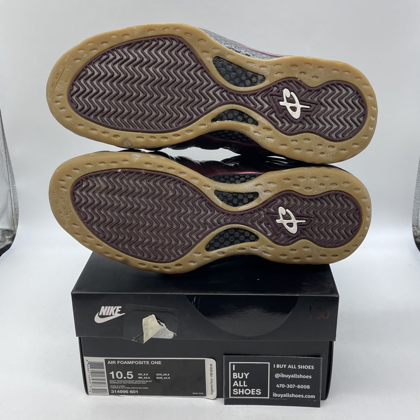 Size 10.5 - Nike Air Foamposite One Night Maroon Black Suede (314996-601)