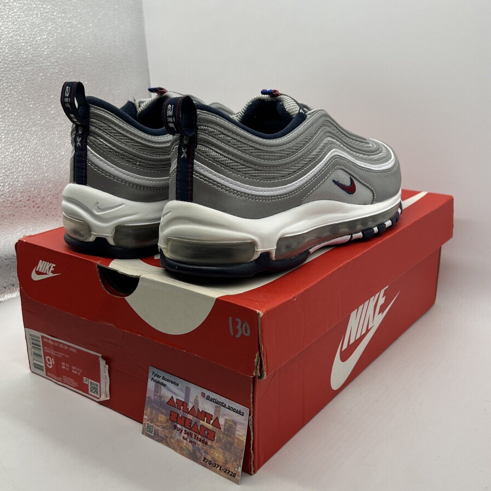 Size 9.5 - Nike Air Max 97 OG SP Puerto Rico Silver Red Leather Navy DH2319-001