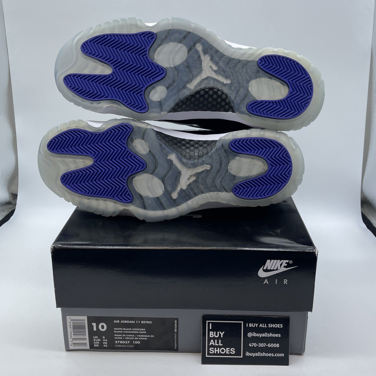 Size 10 - Jordan 11 Retro High Concord White Black Suede Leather (378037-100)
