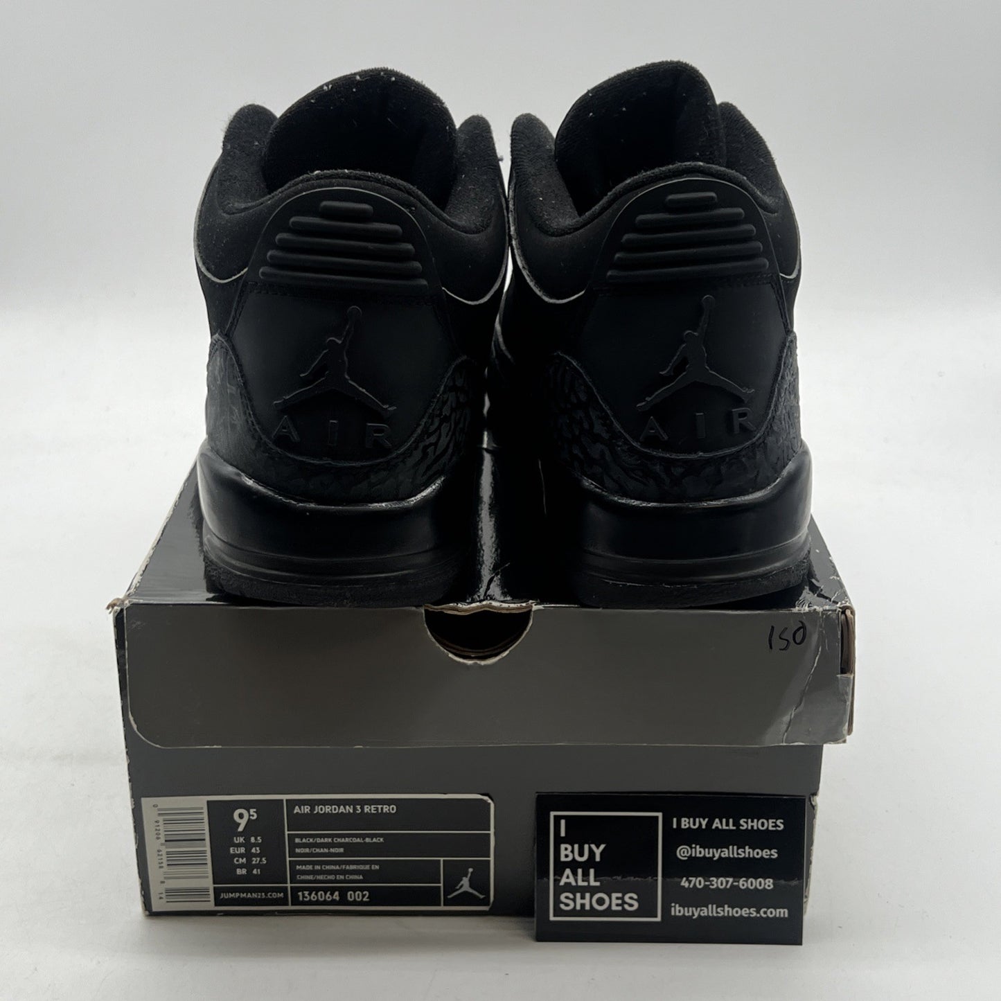Size 9.5 - Air Jordan 3 Retro Black Cat (136064-002)