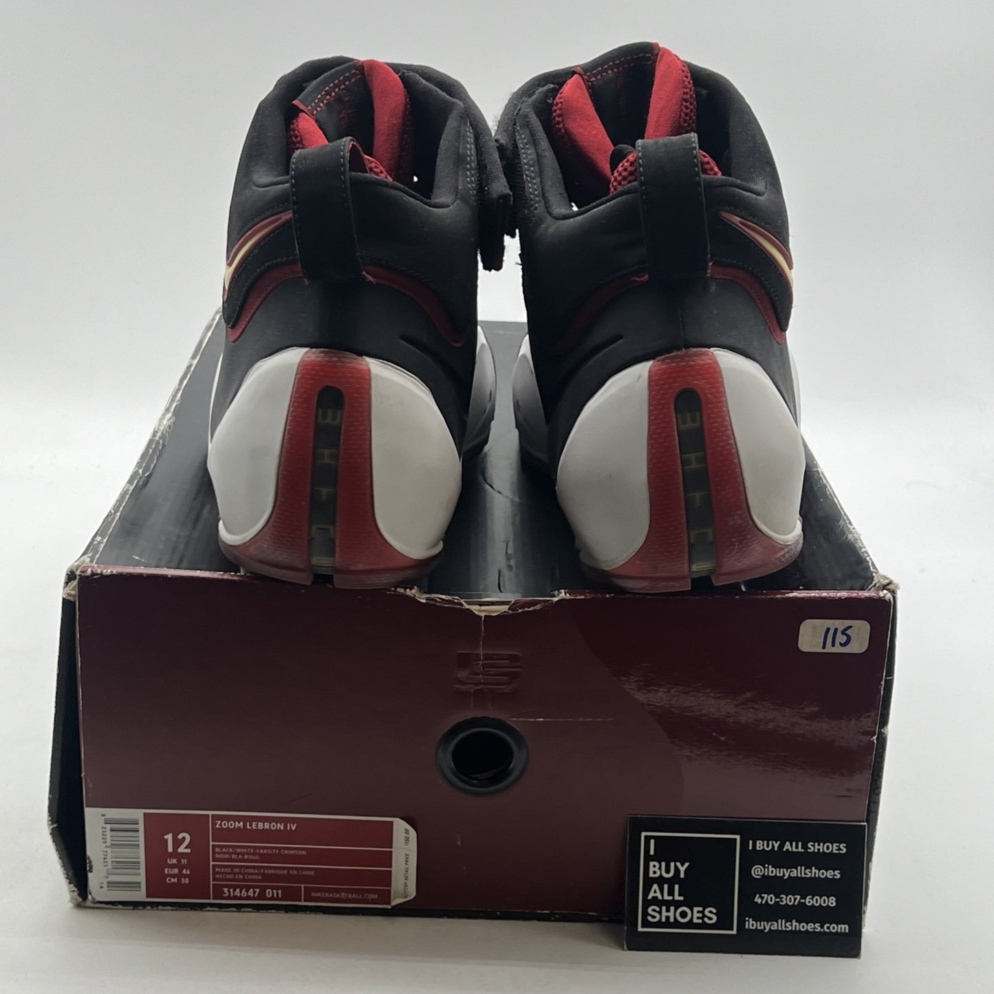 Size 12 - Nike Zoom LeBron 4 Black White Red (314647-011)