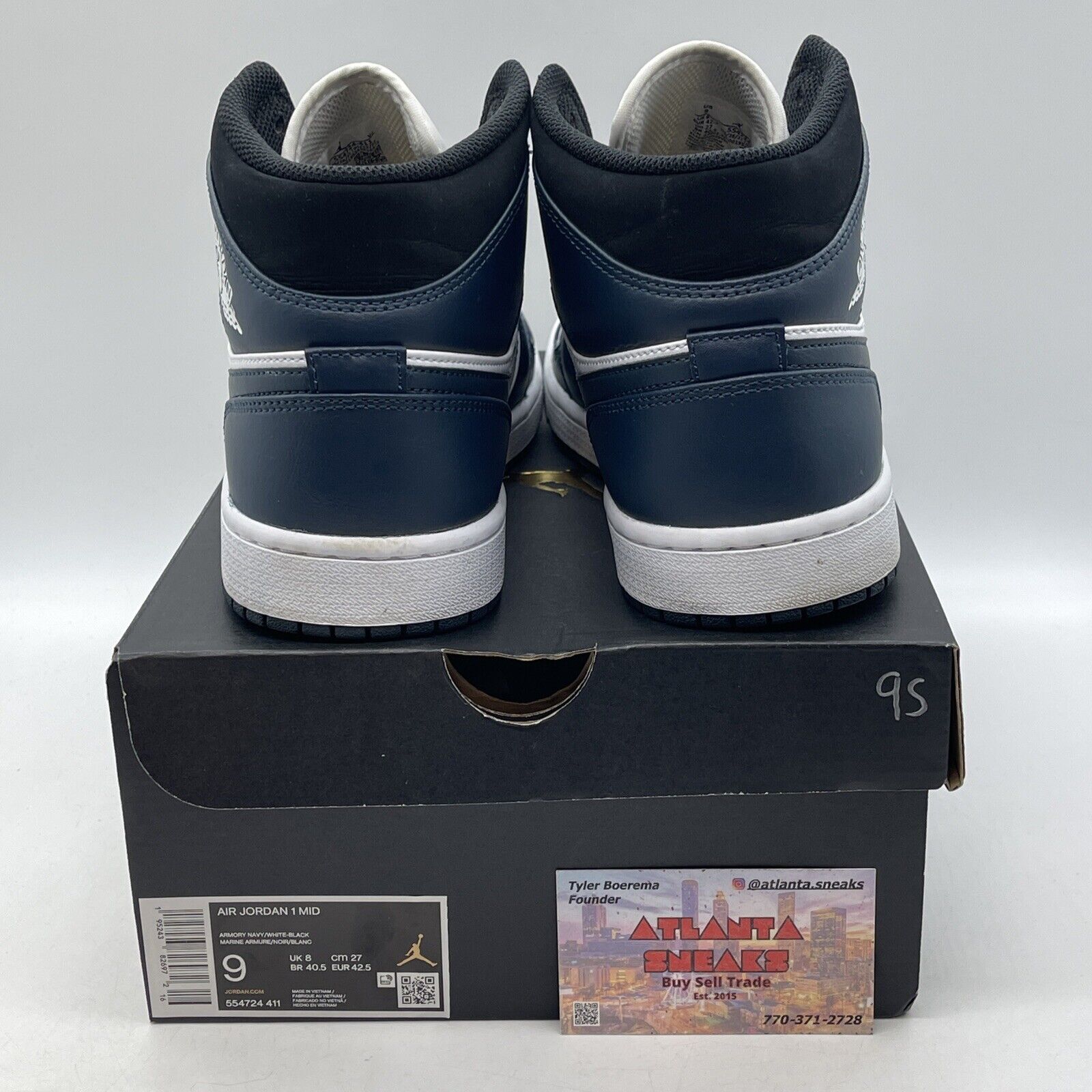 Size 9 - Jordan 1 Mid Armory Navy 2021 White Leather Black Suede (554724-411)