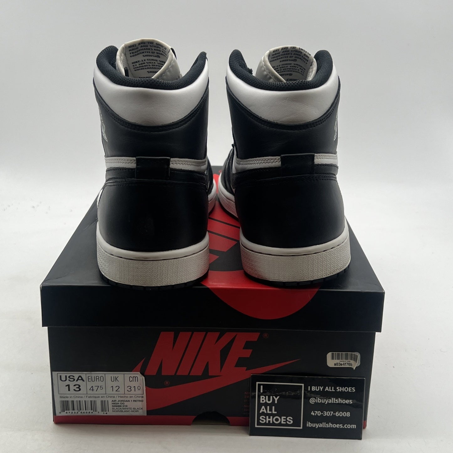 Size 13 - Air Jordan 1 Retro OG 2014 High Black White (555088-010)