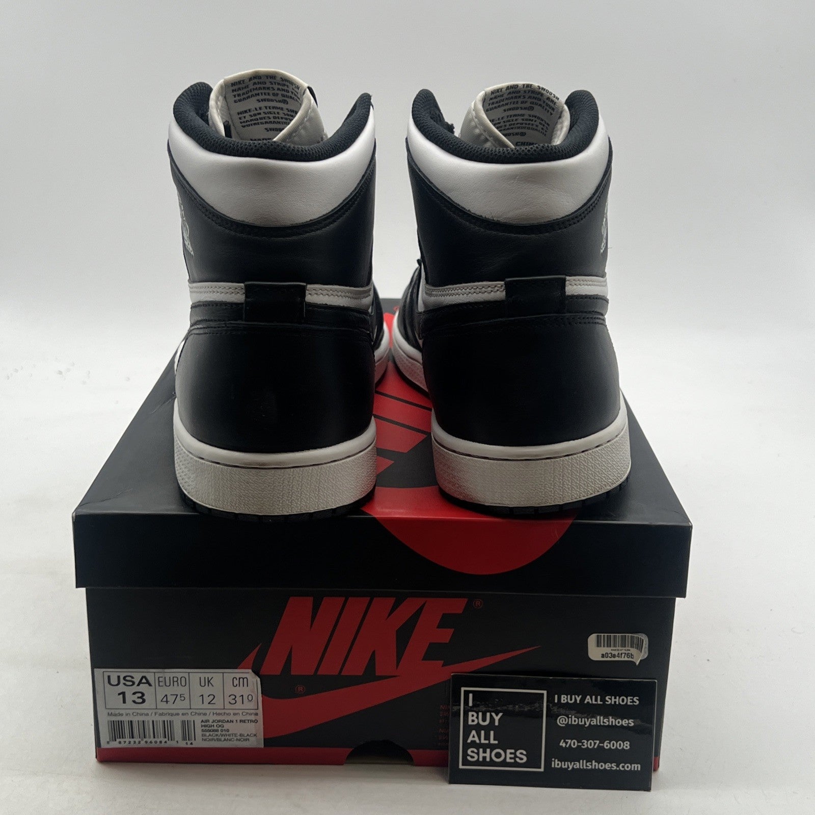 Size 13 - Air Jordan 1 Retro OG 2014 High Black White (555088-010)