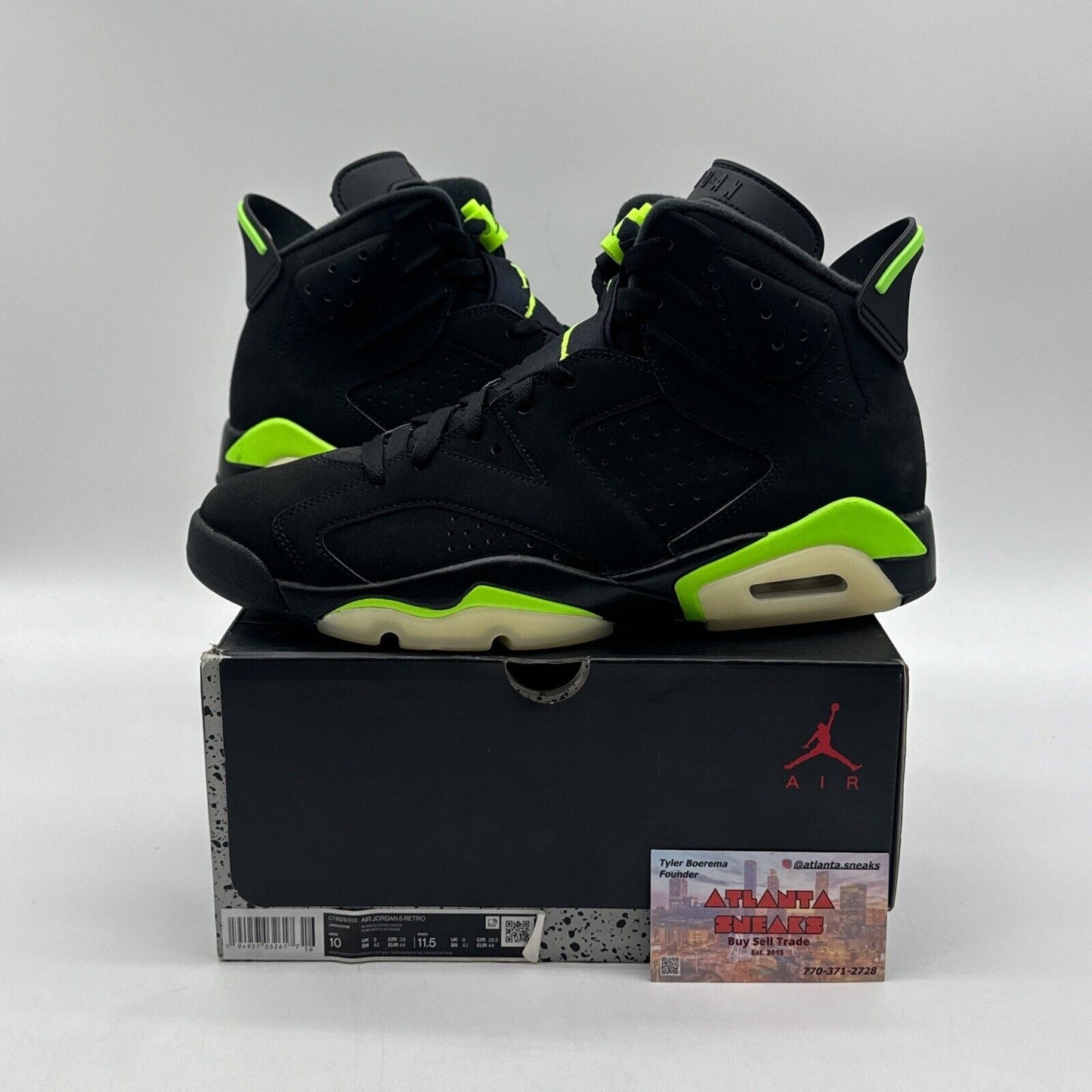 Size 10 - Jordan 6 Retro Electric Green 2021 Black Suede Icy Cream Soles Wit Box