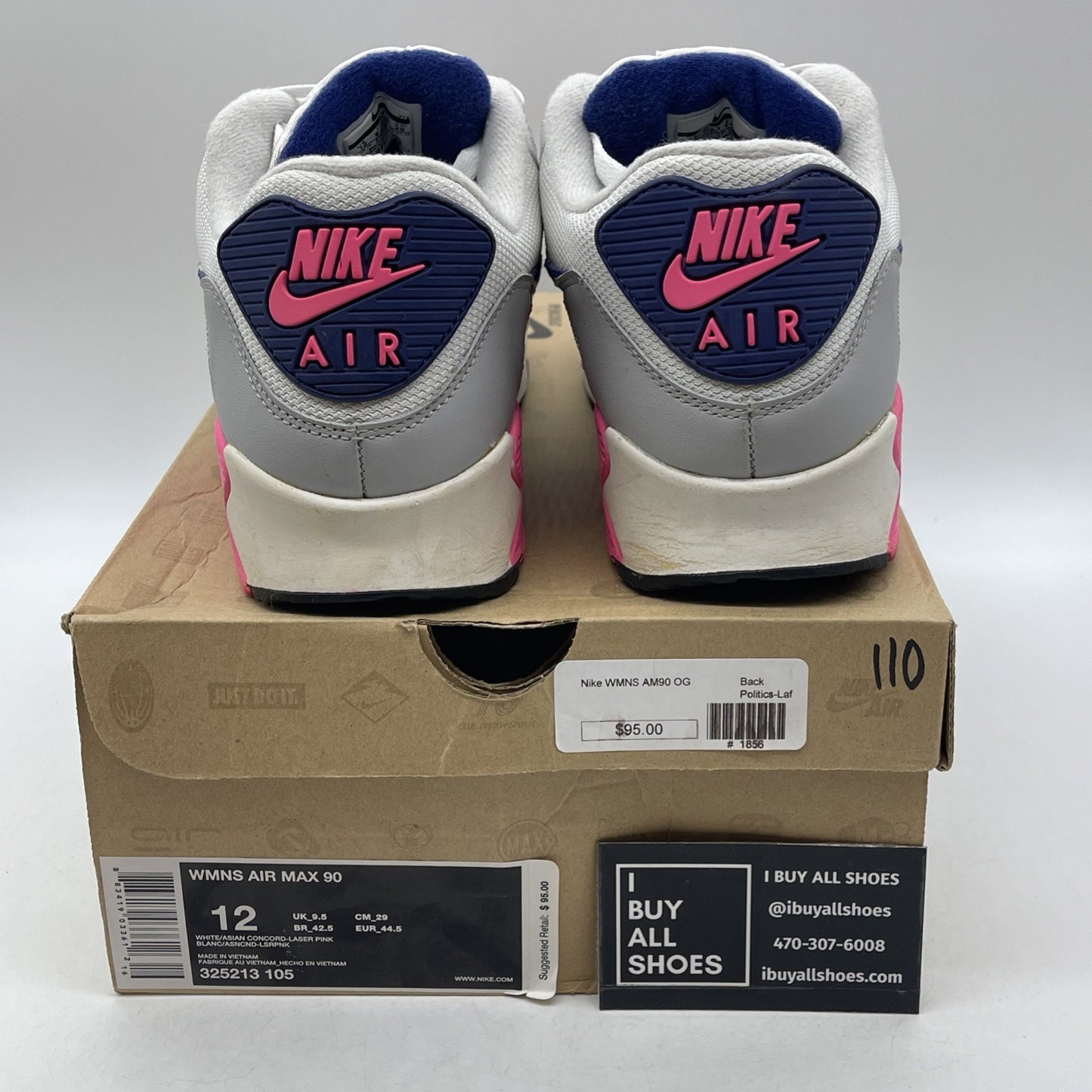 Size 12W - Nike Air Max 90 Laser Pink (325213-105)