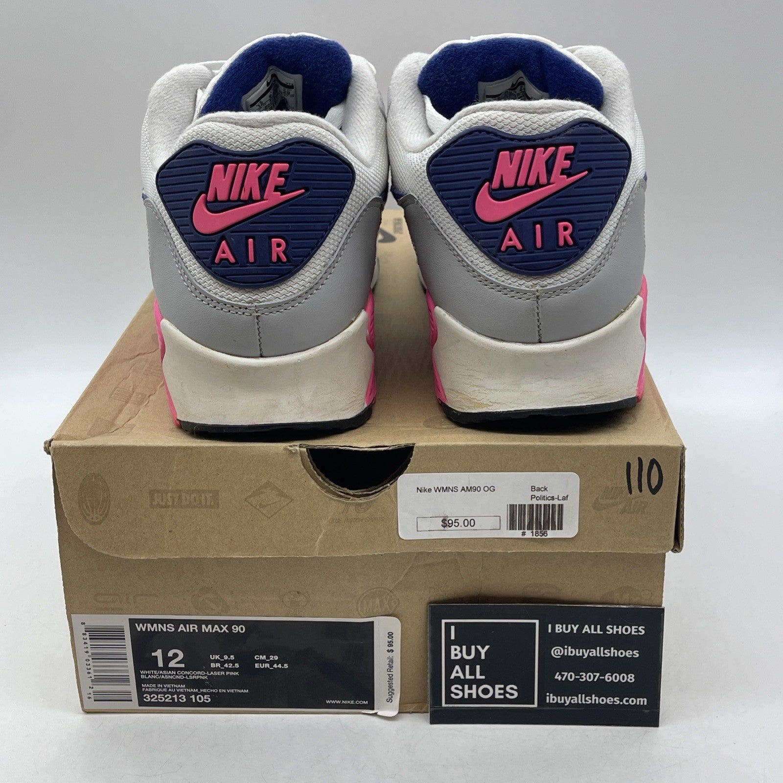 Size 12W - Nike Air Max 90 Laser Pink (325213-105)