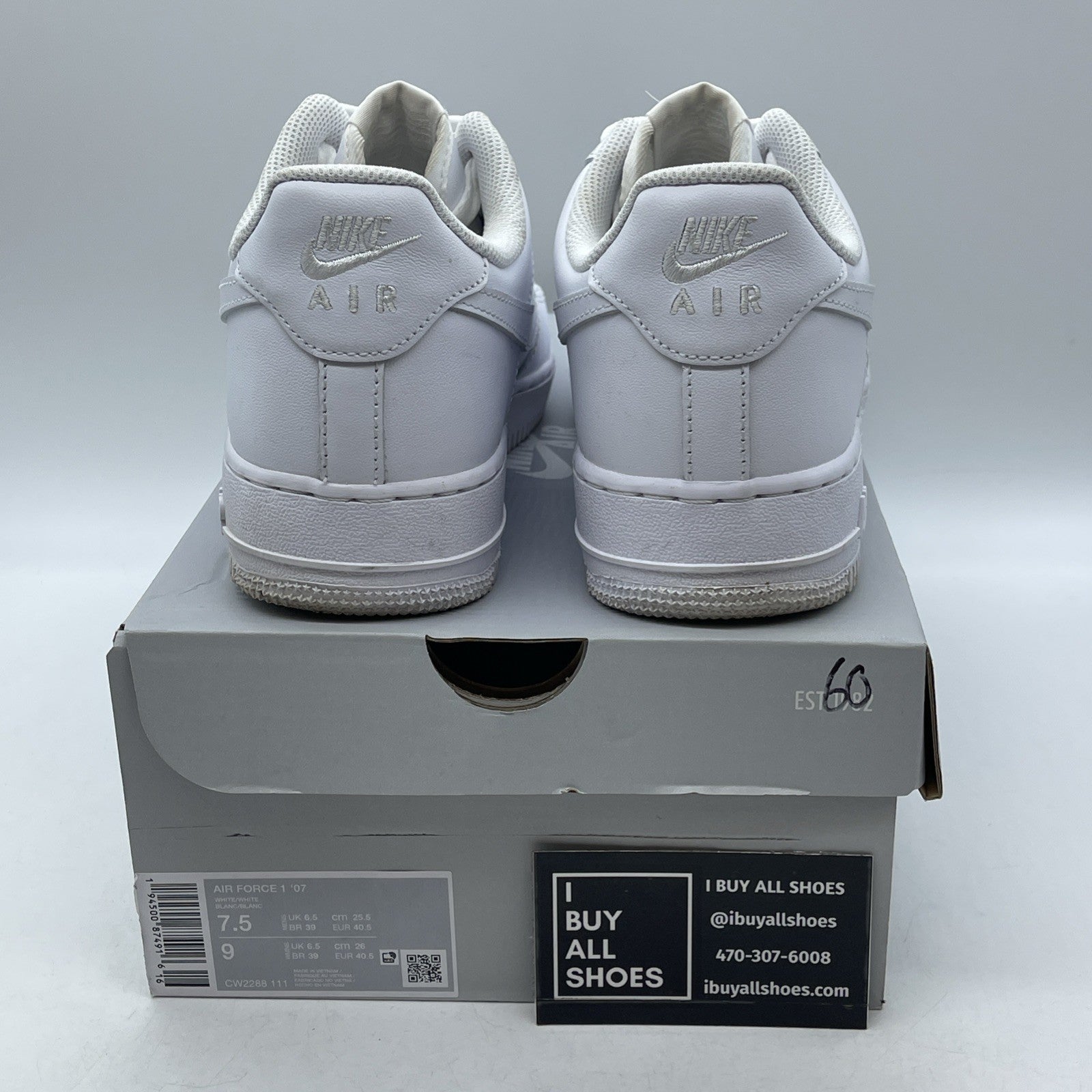 Size 7.5 - Nike Air Force 1 '07 Low Triple White Leather (CW2288-111)