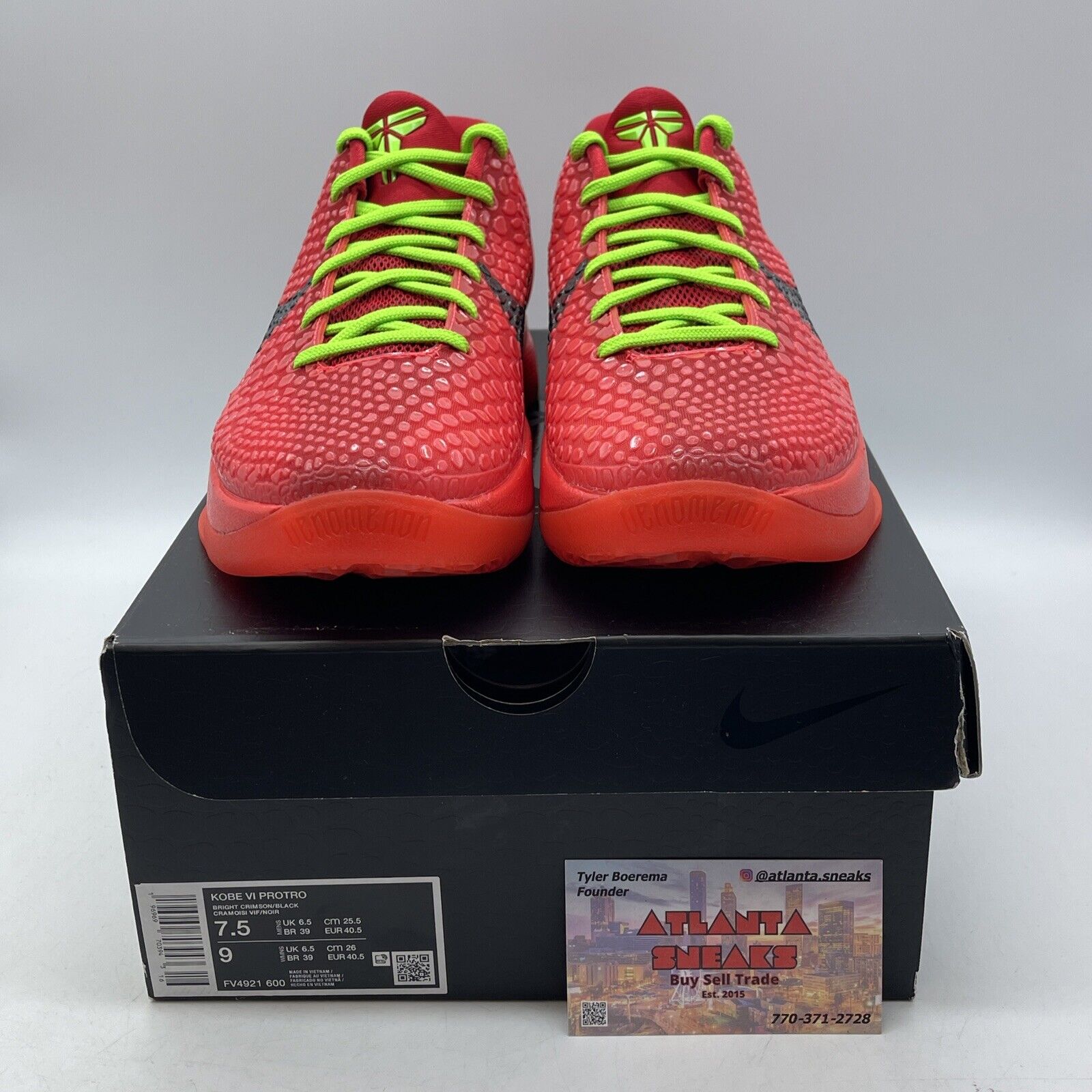 Size 7.5 - Nike Kobe VI Protro Shoes Reverse Grinch Red Green Black (FV4921-600)