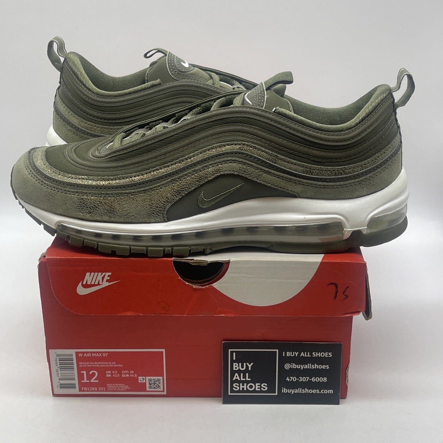 Size 12W - Nike Air Max 97 Medium Olive Suede Leather (FB1289-201)