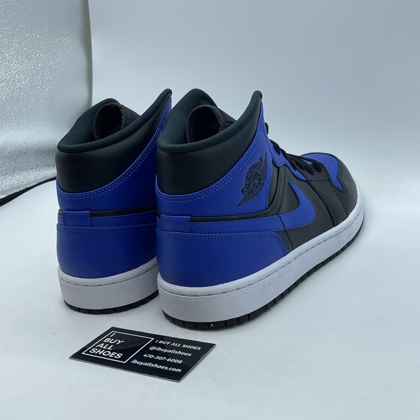 Size 12 - Jordan 1 Mid Hyper Royal 2021 Black Blue White Leather (554724-077)