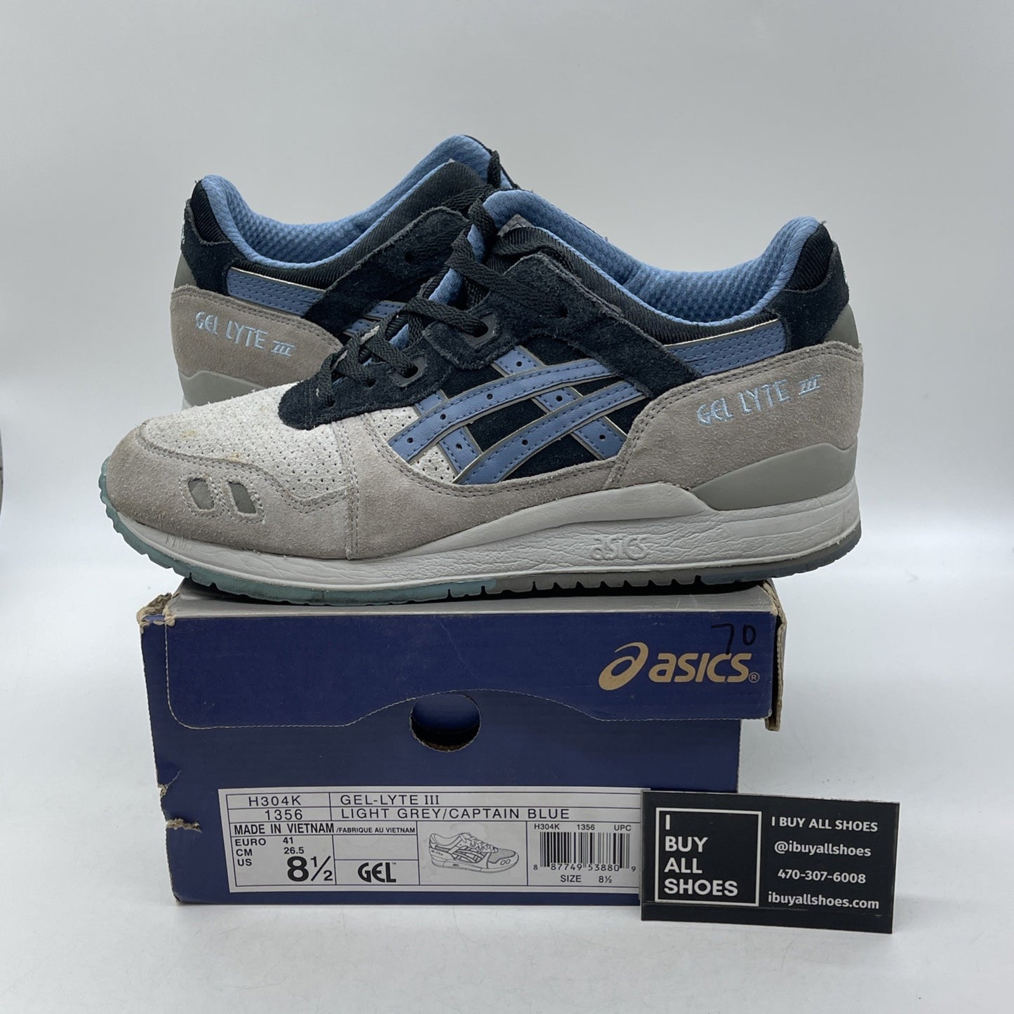 Size 8.5 - Asics Gel-Lyte III Light Grey/Captain Blue (H304K)