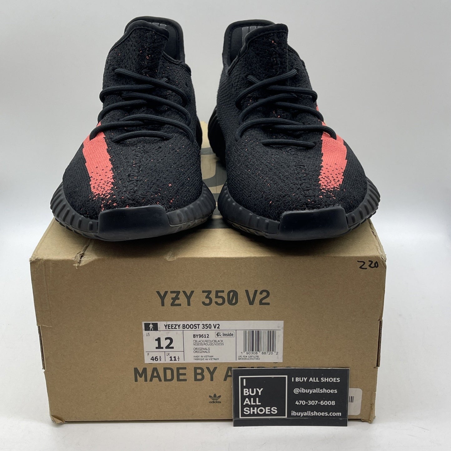 Size 12 - adidas Yeezy Boost 350 V2 Low Red Stripe Black Suede (BY9612)