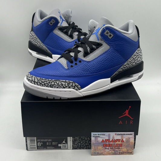 Size 8.5 - Jordan 3 Retro Varsity Royal 2020 Brand New Og All Black White Blue