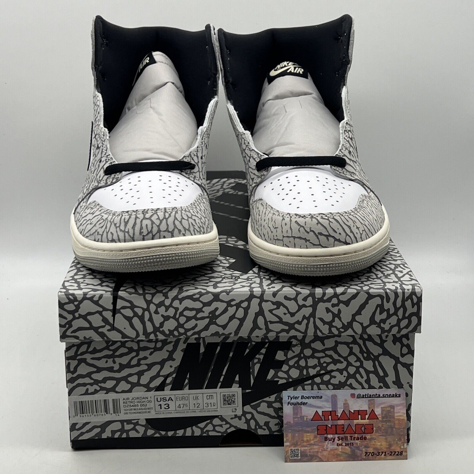 Size 13 - Air Jordan 1 Retro OG High White Cement Black Leather (DZ5485-052)