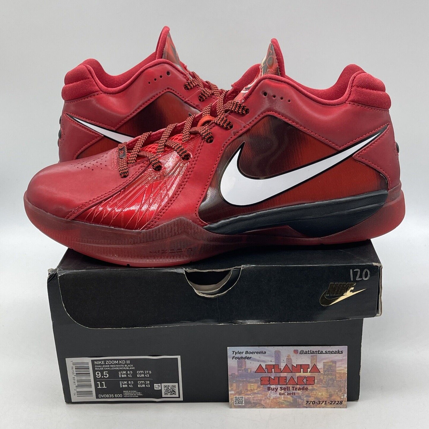 Size 9.5 - Nike KD 3 Red Black White Suede Leather (DV0835-600)