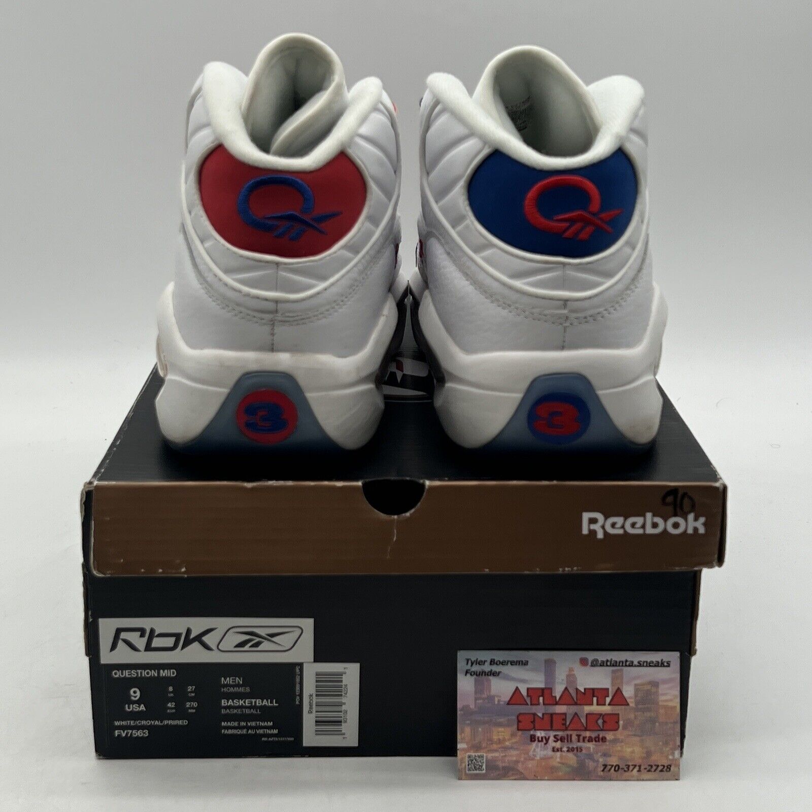 Size 9 - Reebok Question Mid Double Cross White Red Blue Leather (FV7563)