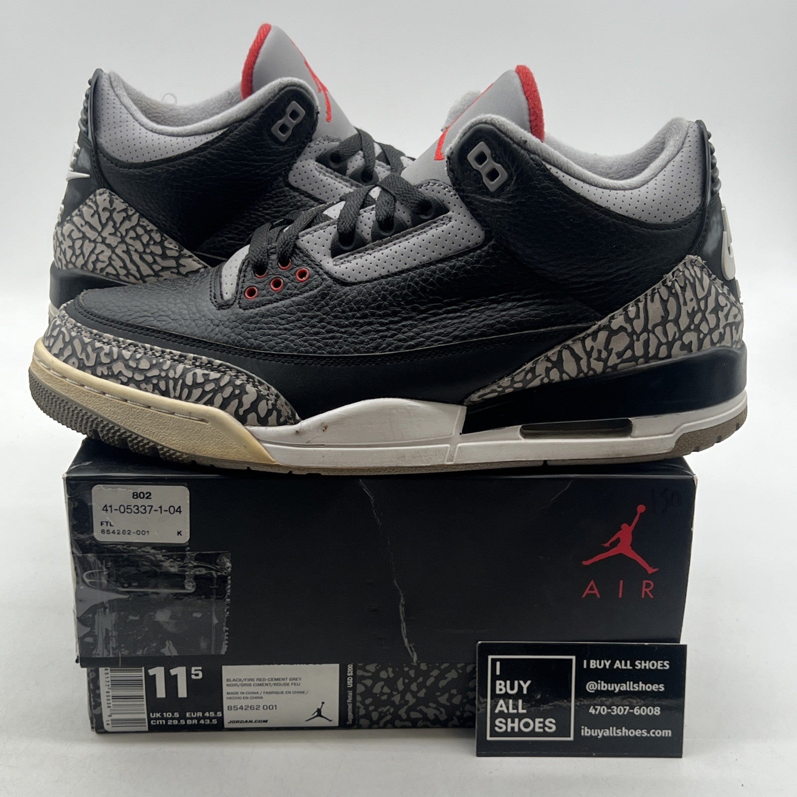 Size 11.5 - Air Jordan 3 Retro OG Mid Black Cement (854262-001)