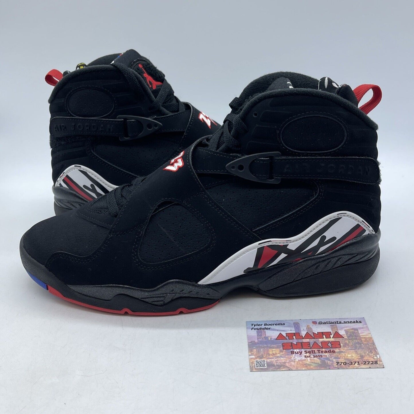 Size 10.5 - Jordan 8 Retro Mid Playoff White Black Red Blue Suede (305381-062)