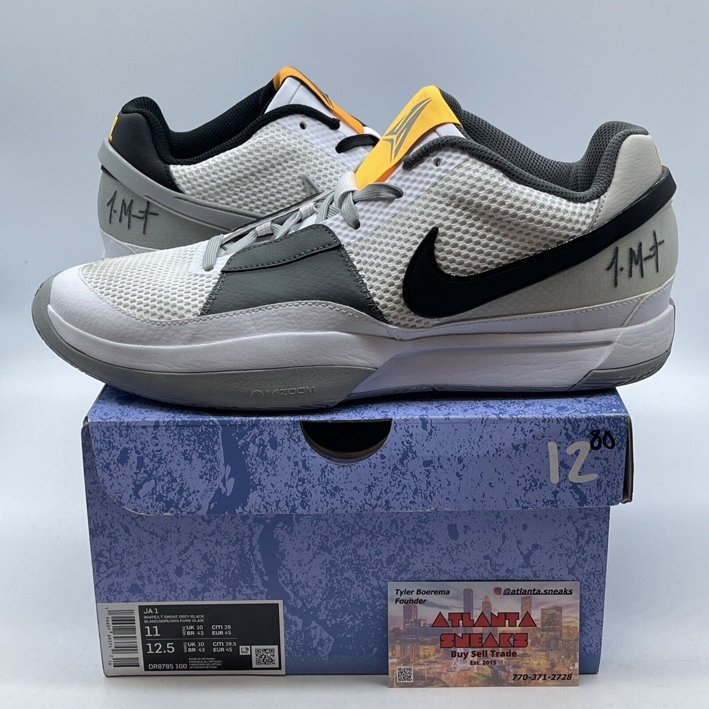 Size 11 - Nike Ja 1 Light Smoke Grey White Orange Black Leather (DR8785-100)