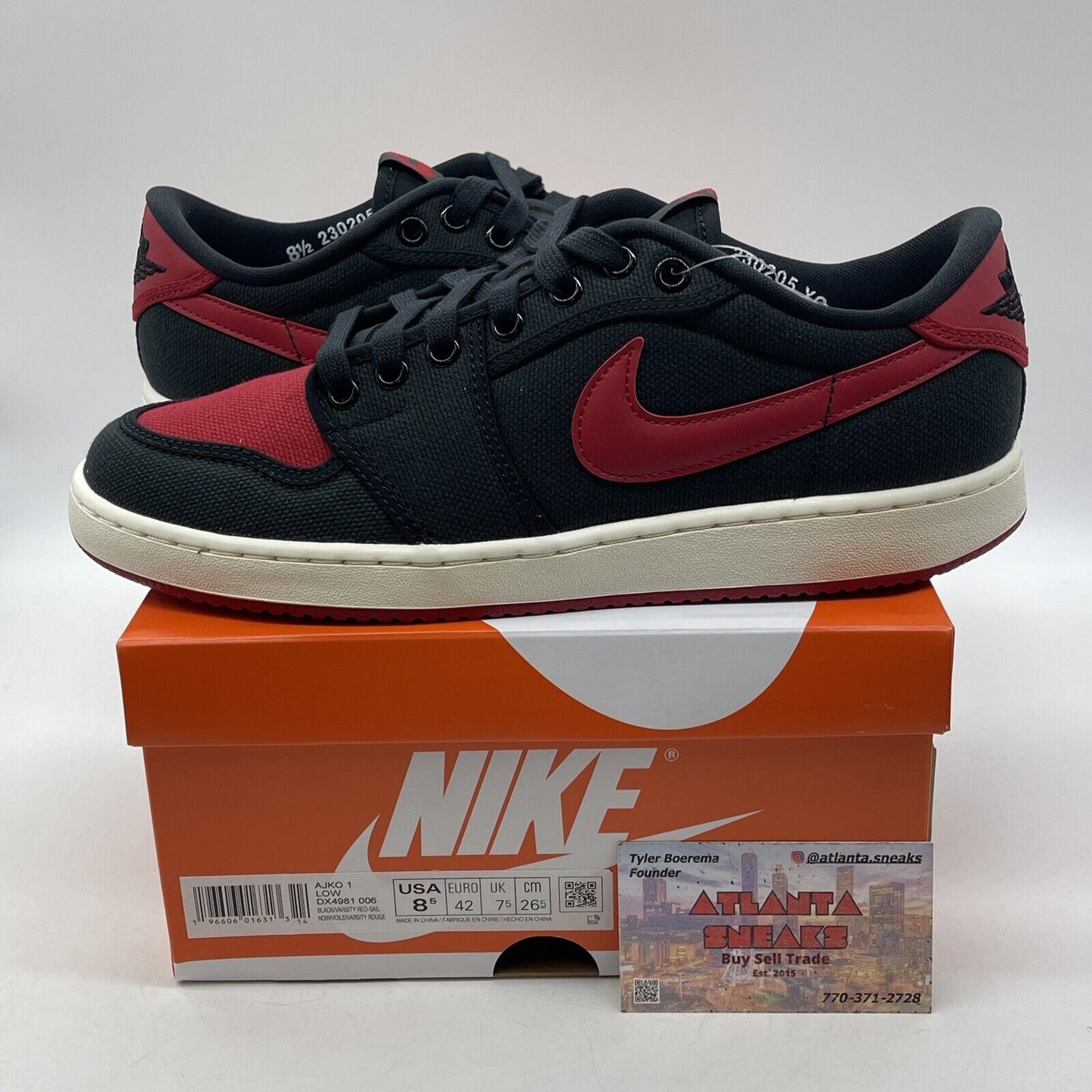 Size 8.5 - Air Jordan 1 KO Low Bred Ref Black Suede White Leather (DX4981-006)