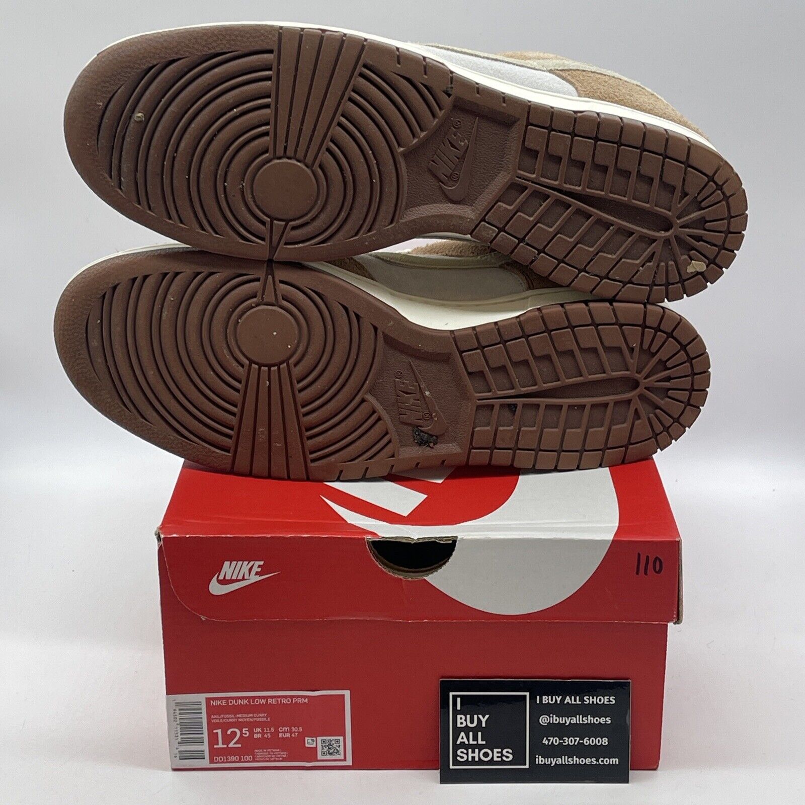 Size 12.5 - Nike Dunk Low Premium Medium Curry White Brown Suede (DD1390-100)