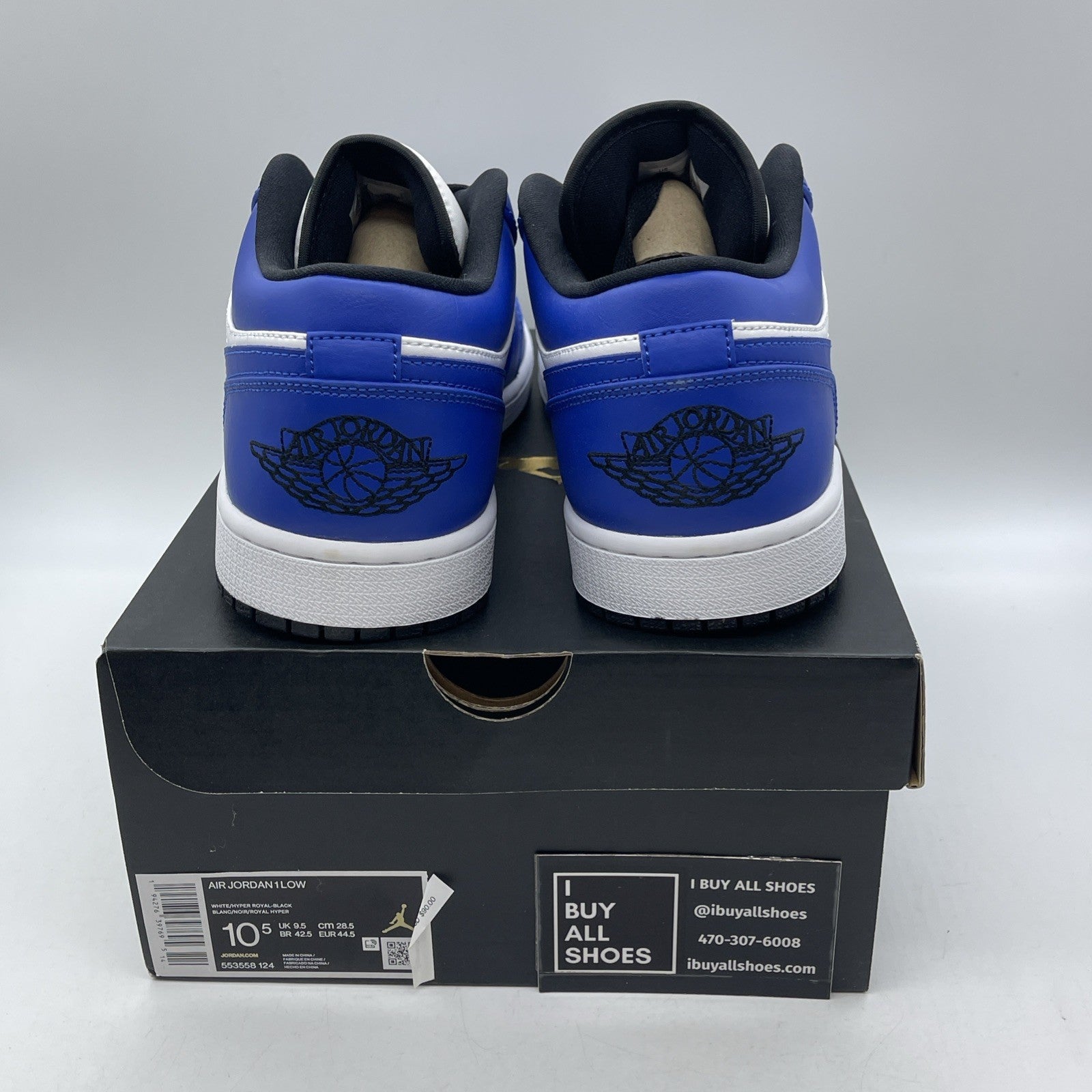 Size 10.5 - Air Jordan 1 Low Game Royal Blue White Leather (553558-124)