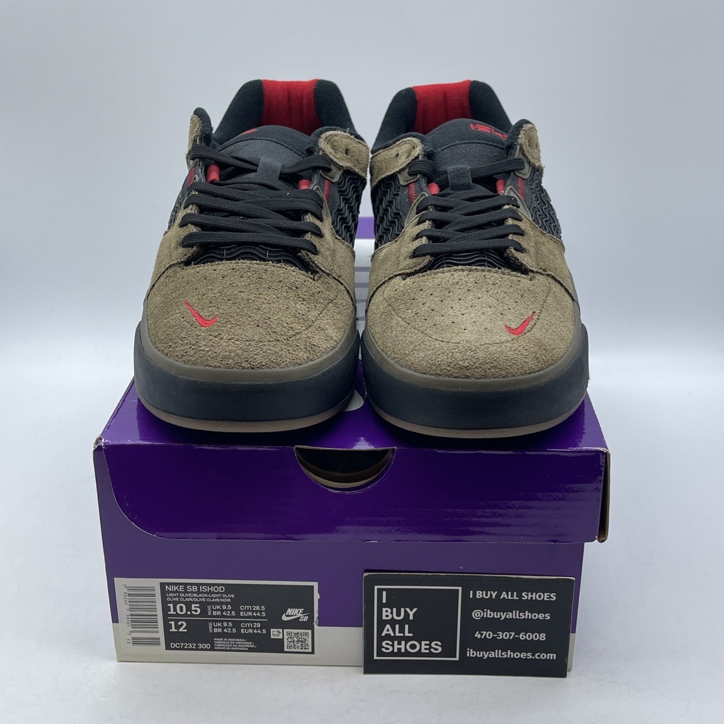 Size 10.5 -Ishod Wair Light  Olive Suede Black Red (DC7232-300)